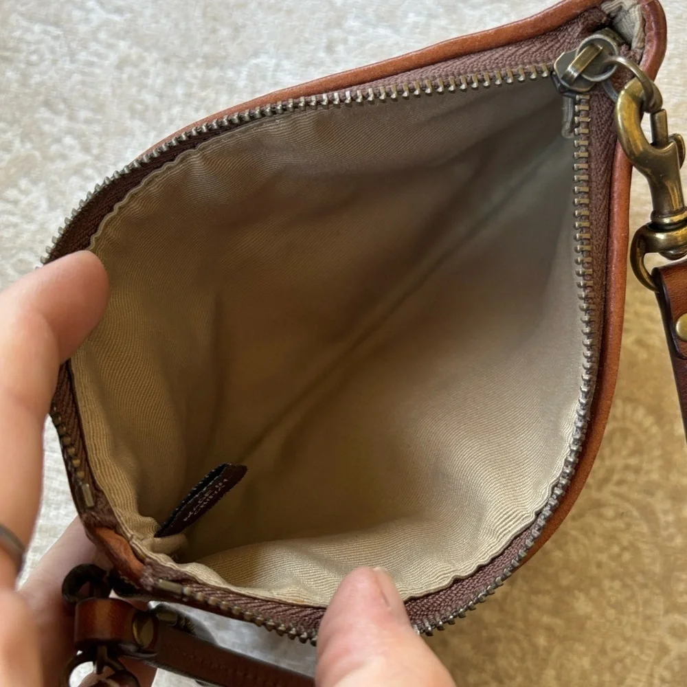 Coach Patchwork Zippered Wristlet Signature C Leather Suede Metallic Snakeskin